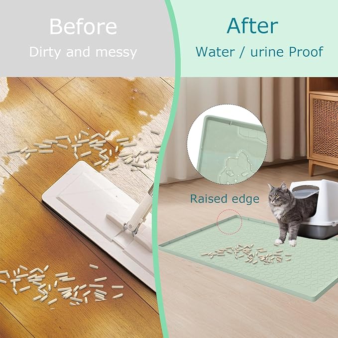 Cat Litter Mat, Silicone Large Cat Litter Trapping Mat for Litter Box - 31x22 in, Waterproof & Non-Slip, Durable & Easy Clean, Green - Image 5
