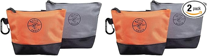 Klein Tools 55470 Utility Bag, Stand-Up Zipper Tool Bags, Tough 1680d Ballistic Weave, Reinforced Bottoms, Orange/Black, Gray/Black, 4-Pack by KleinTools