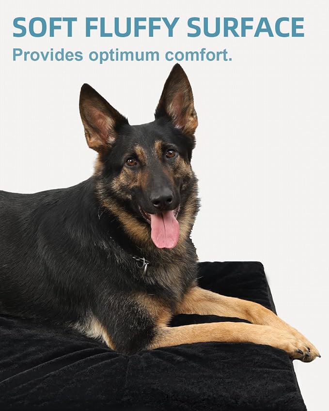 KSIIA Orthopedic Dog Bed for Extra Large Dogs with Waterproof, Black, 47x29 | Deluxe Soft Plush Dog Crate Bed, Washable Pet Mat with Removable Cover & Egg Crate Foam for Extra Large Dogs Sleeping - Image 3