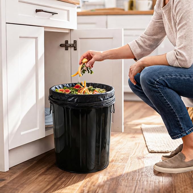 Plexon 5 Gallon Small Metal Trash Can with Lid Outdoor Galvanized Steel Bucket with Lid 5 Gal Storage Can for Dog Food Bird Seed Storage Container, Black 2 Pack - Image 3