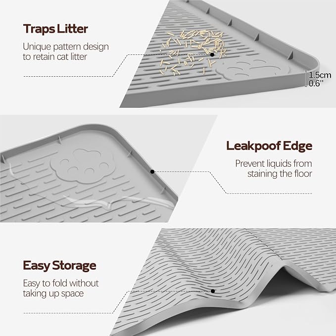 Silicone Cat Litter Mat for Litter Box 70”x45” Large Cat Mat, Light Grey | Waterproof, Non-Slip, Leak-Proof Rug Mat with Lip, Easy to Clean, Extra Large Litter Catcher Mat for Floor - Image 4