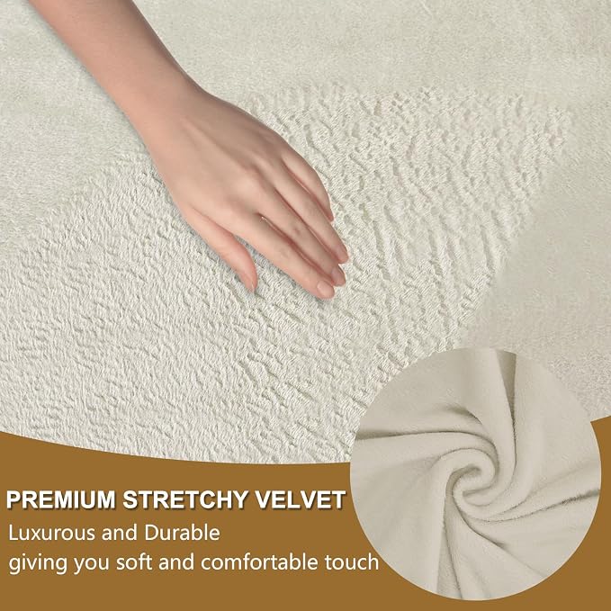 U-NICE HOME Velvet Sofa Covers Stretch Couch Covers for 3 Cushion Couch Furniture Protector Sofa Slipcover (Large, Beige) - Image 3