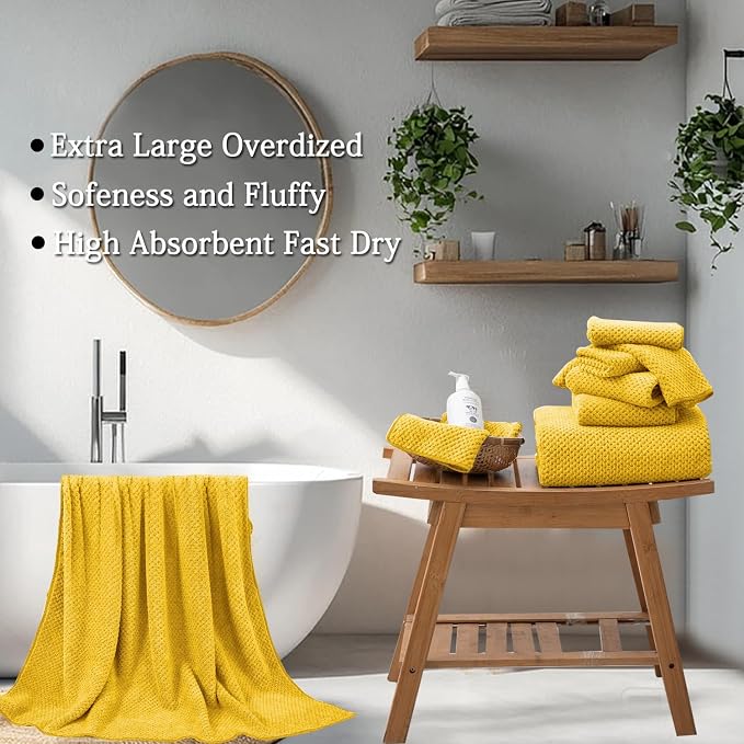 Hailea 8-Piece Yellow Bath Towels Set,2 Oversized Large Bath Towels Sheet,2 Hand Towels and 4 Washcloths - 600 GSM Soft Luxury Towel Set,Highly Absorbent Quick Dry Towel for Bathroom,Hotel and Spa - Image 4