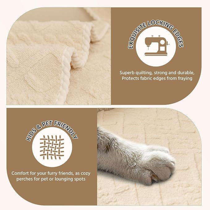 OTOB Couch Covers for Dogs Washable, Non Slip Geometric Jacquard Plush Sofa Slipcovers Furniture Protector, All Seasons Pet Couch Covers for 3 Cushion Couch Sofa, 1 Piece (Beige, 35.4"x82.7") - Image 3