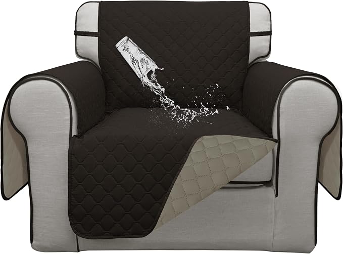 ISSUNTEX Double Protection 100% Waterproof Chair Sofa Covers for Living Room, Couch Covers for Chair Sofa, Reversible Furniture Protector Sofa Cover for Dogs, Pets, Kids (Chair, Chocolate/Beige) by ISSUNTEX