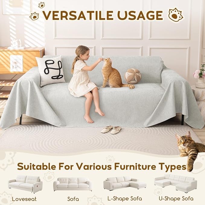 OstepDecor Waterproof Couch Covers for Pets, Couch Protector from Cat Claws | Washable Sofa Cover for Dogs, Non Slip Furniture Protector for Sofas, Loveseats & Sectionals, 71"x102", Light Grey - Image 5