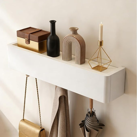 CycleCrew Solid Wood Wall Mounted Coat Rack with Shelf Hooks - Modern Floating Shelves with 5 Hidden Hooks, Heavy Duty Entryway Coat Key Holder Hanger for Hallway Bathroom Bedroom Home Decor by Unknown