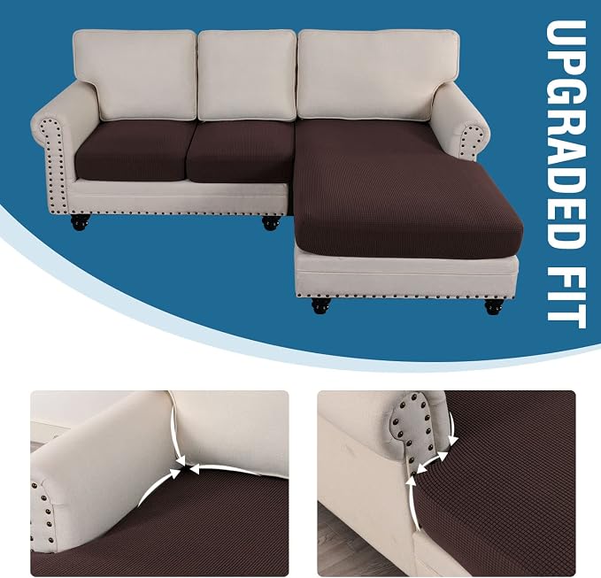 H.VERSAILTEX Sectional Couch Covers 3 Pieces Sofa Seat Cushion Covers L Shape Separate Cushion Couch Chaise Cover for Both Left/Right Sectional Couch (Seat Only: 1 Chaise + 2 Sofa, Chocolate) - Image 7