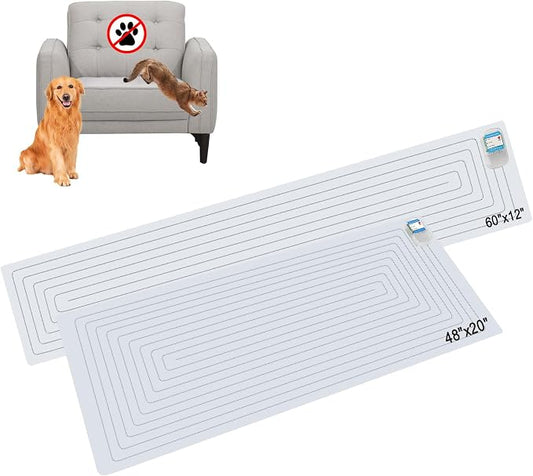 SEERWAY Scat Mat for Dogs and Cats, 2-Pieces Pet Training Mat with 3 Modes | Indoor Electric Shock Pad Keeps Pets Off Couch, Sofa, Countertop | 2 Sizes (60"x12" + 48"x20") by SEERWAY