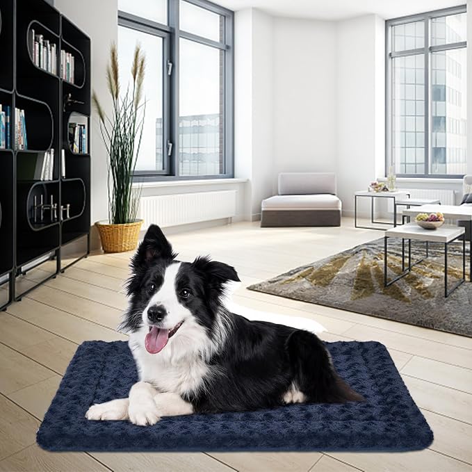 EMPSIGN Dog Crate Pad for 36"x24" Dog Crate, Plush/Canvas Navy | Reversible Kennel Mat (Cool & Warm), Machine Washable, Cozy Plush Sleeping Pad, All-Season Pet Bed - Image 7