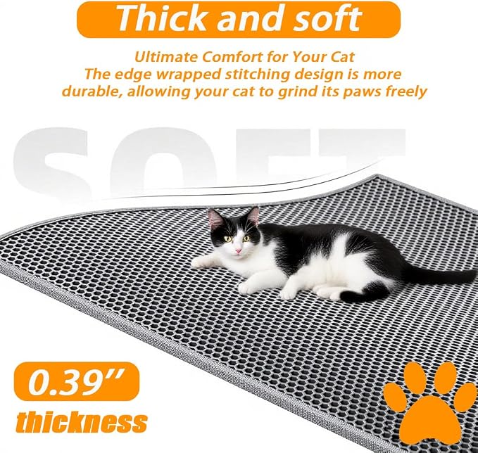 Large Cat Litter Mat, 46x28 Inches Extra Large Double Layer Honeycomb Cat Litter Trapping Mat, Non Slip Waterproof Urine Proof Mat, Scratch Resistant Durable Litter Rug - Image 4