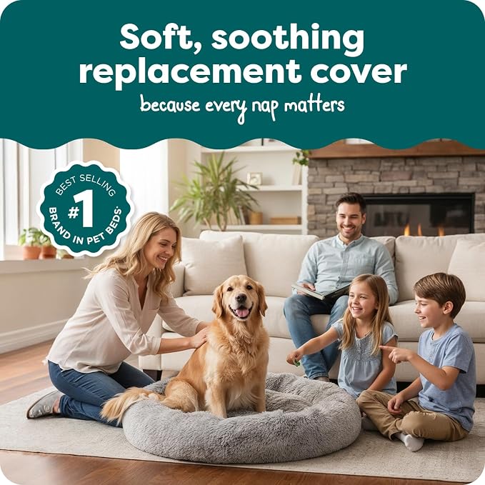 FurHaven Replacement Dog Bed Cover, Long Faux Fur for Calming Cuddlers, Machine Washable, Customizable Filling, Jumbo XL, Faux Fur, Misty Gray - Image 2