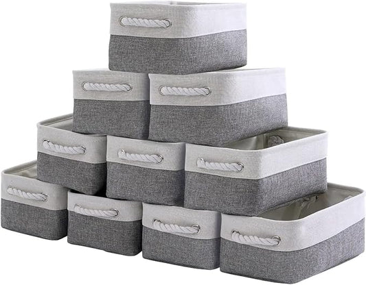 Storage Baskets 12x8x5 inch 10 Pack Fabric Baskets Foldable Storage Bins Decorative Baskets cloth storage baskets Storage Foldable Storage Bin with Rope by Sacyic
