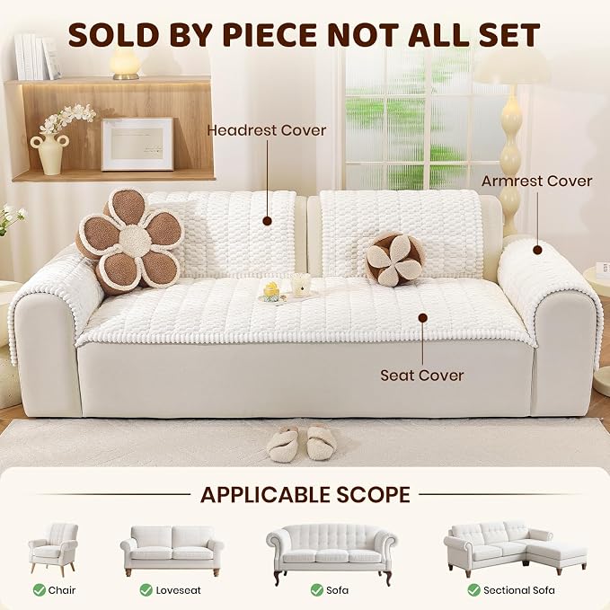 Royhom Couch Cover for Dogs Washable，Non Slip Sofa Protector for Pets | Durable & Easy Care, Soft Furniture Cover for Leather & Fabric Couches Against Claws, Spills & Fur, 27.6x59 Inch, White - Image 2