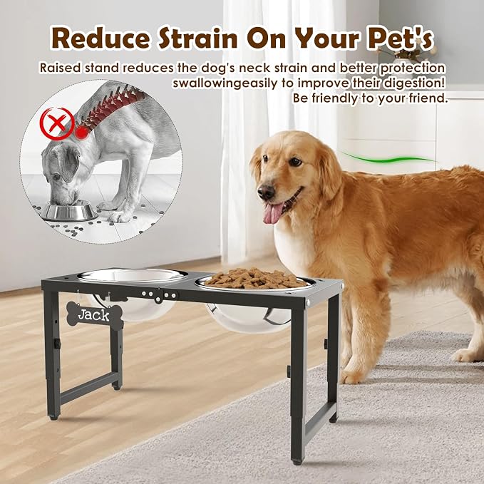 SHAINFUN Elevated Dog Bowls for Large Dogs, 3 Height Adjustable，Raised Tall Dog Food Water Bowl Stand with Two 101oz Bowls - Image 2