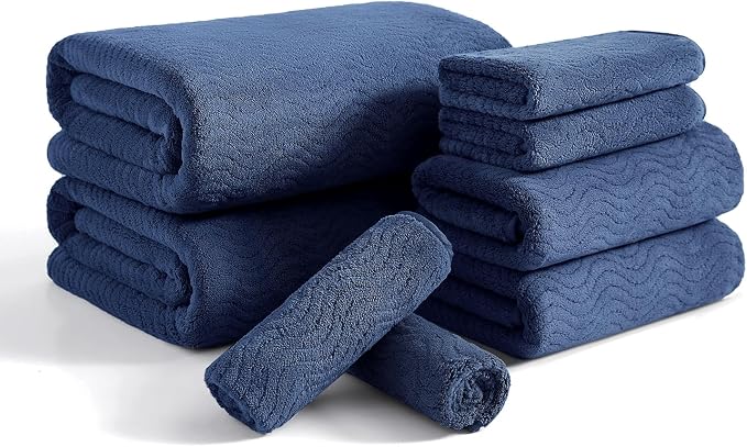 8 Piece Bath Towel Set Navy |2 Oversized Large Bath Sheet,2 Hand Towels,4 Washcloths| Ultra Soft Cozy Bath Towel Set for Bathroom Hotel Gym Spa,Highly Absorbent & Quick Dry Bathroom Towel Collections by JessyHome