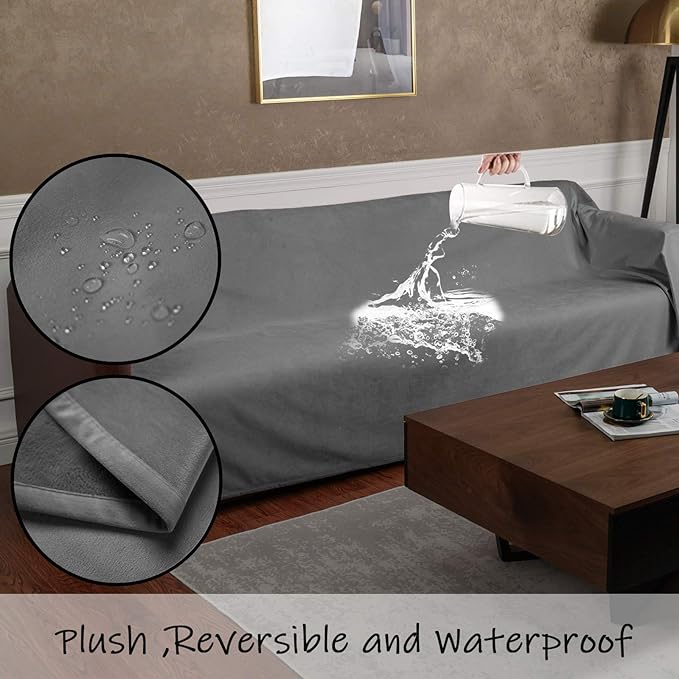 Ameritex Pet Bed Blanket Reversible 100% Waterproof Velvet Super Soft for Sofa and Bed (52x82 Inches, Light Grey+Grey) - Image 4