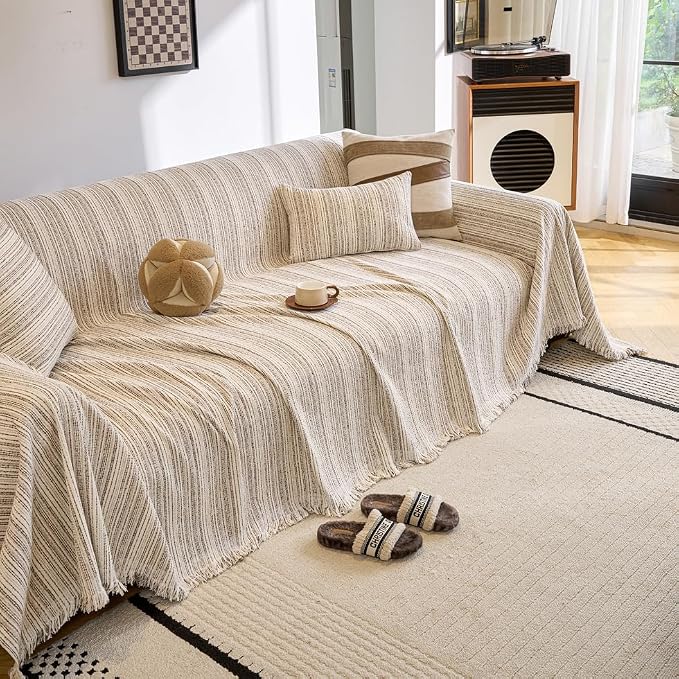 ROOMLIFE Couch Cover 3 Cushion Sofa, Washable Non Slip Furniture Sofa Protector Cover, Soft Chenille Sofa Slipcovers Sectional L Shape Dogs Couch Cover Throw Blanket with Tassels 71''X118'' - Image 8