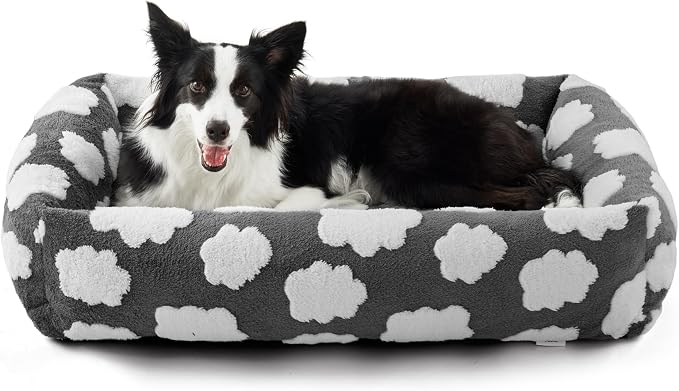 JOEJOY Cute Dog Bed Medium Size Dog, Rectangle Soft Furry Dog Beds for Large Medium Dogs, Washable Orthopedic Pet Bed with Removable Zipper Cover, Grey - Image 7