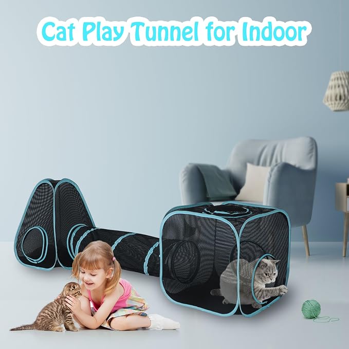 Outdoor Cat Enclosure for Indoor Cats, 4-in-1 Cat Tent Tunnel Playpen Set | Indoor Outdoor Cat Playpen, Pop Up Travel Tent, DIY Shapes, 9.45 ft Play Space, Mesh Panels for Airflow, Ground Stakes - Image 7