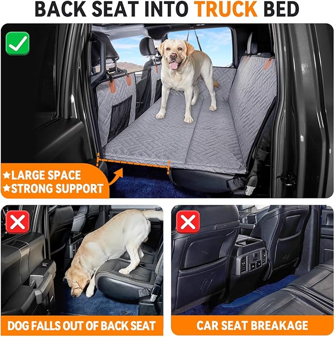 YJGF Dog Back Seat Extender for Truck,Truck Seat Cover Back Seat,Dog Hammock for Truck,Pet Seat Covers for Dogs,Hard Bottom Seat Extender for Dogs(Grey,for Full Size Truck)