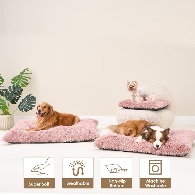 EHEYCIGA Fluffy Dog Crate Bed, Plush Extra Large Dog Pillow, Pink | Xlarge Calming Anti Anxiety Plush Faux Fur Mat for Large size dogs, Washable Soft Warm Dog Pad with Non-Slip Bottom - Image 8