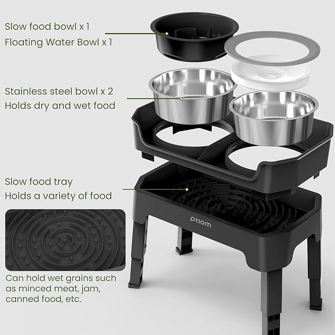 4-in-1 Elevated Slow Feeder Dog Bowls, 4 Height Adjustable Mess Proof Raised Dog Bowl Stand with No Spill Dog Water Bowl, Stainless Steel Dog Food Bowl & Slow Feeder for Large Medium Small Dogs Pets - Image 2