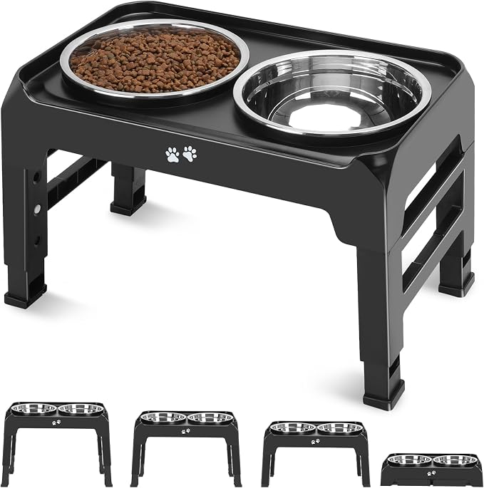 COMESOON Elevated Dog Bowls, 4 Height Adjustable Raised Bowl Stand with 2 Thick 50oz Stainless Steel Food Bowls Non-Slip Feeder Adjusts to 3.7'', 9.2'', 10.75'', 12.36'' Black, (DB-W01) - Image 9