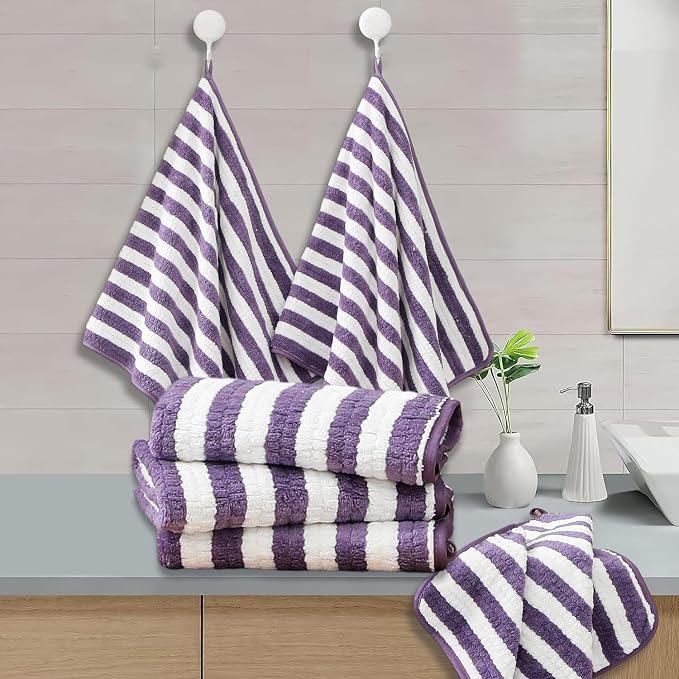 18-Piece Microfiber Bath Towels Set - 6 Bath Sheet, 6 Hand Towels, 6 Washcloths, Soft, Highly Absorbent Bathroom Towel, Quick Dry & Less Lint Shower towel for Bathroom, Hotel, Spa, Dorm-Dark Purple - Image 7