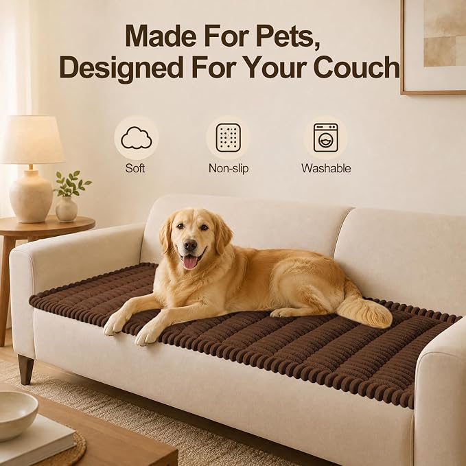 decorUhome Couch Cover for Dogs, Non Slip Fuzzy Thick Pet Sofa Protector | Pet Friendly, Couch Covers for Sofa, Machine Washable, Fits Armrests, Single Seats & Backrest Cushions, Brown, 27.6" x 27.6" - Image 12