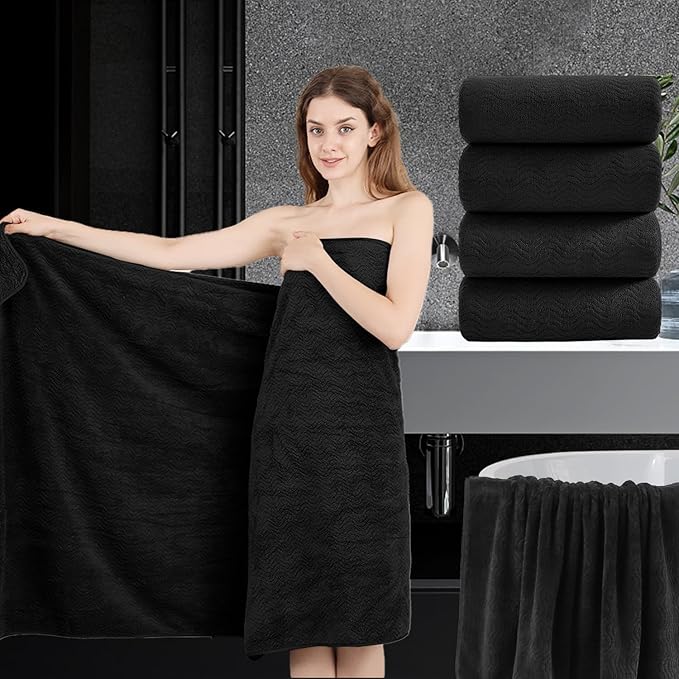 4 Piece Extra Large Bath Towel 35"x70" Oversized Bath Sheet Black Bath Towel Set for Bathroom Ultra Soft Cozy Highly Absorbent Quick Dry Bathroom Towel for Spa Gym Hotel,Shower Towel for Daily Use by JessyHome