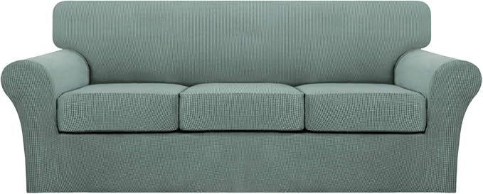 Turquoize 4 Piece Sofa Covers for 3 Cushion Couch Sofa Slipcover Soft Couch Cover for Dogs Washable Furniture Cover with 3 Individual Large Cushion Covers Feature Fabric (Large Sofa, Dark Cyan) by Turquoize