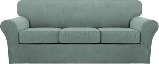Turquoize 4 Piece Sofa Covers for 3 Cushion Couch Sofa Slipcover Soft Couch Cover for Dogs Washable Furniture Cover with 3 Individual Large Cushion Covers Feature Fabric (Large Sofa, Dark Cyan) by Turquoize