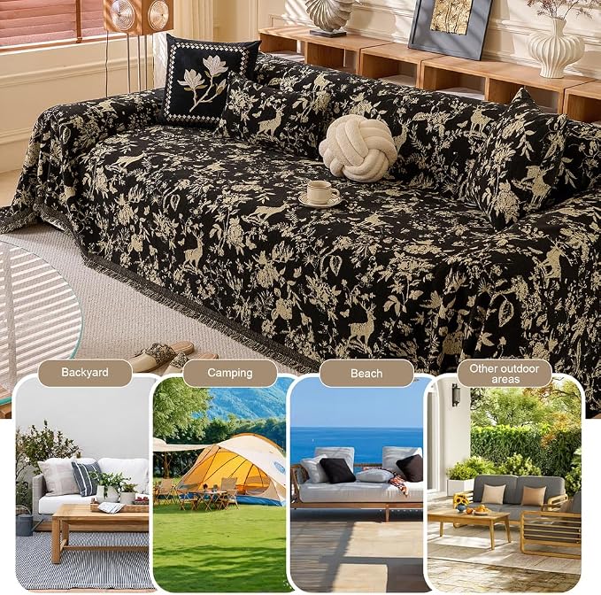 ROOMLIFE Boho Couch Covers for Sofa Washable for 3 Cushion Couch, Non Slip Furniture Protector Sofa Couch Cover for Dogs, Soft Breathable Sofa Slipcover, Couch Throw Blankets with Tassels 71''X150'' - Image 6