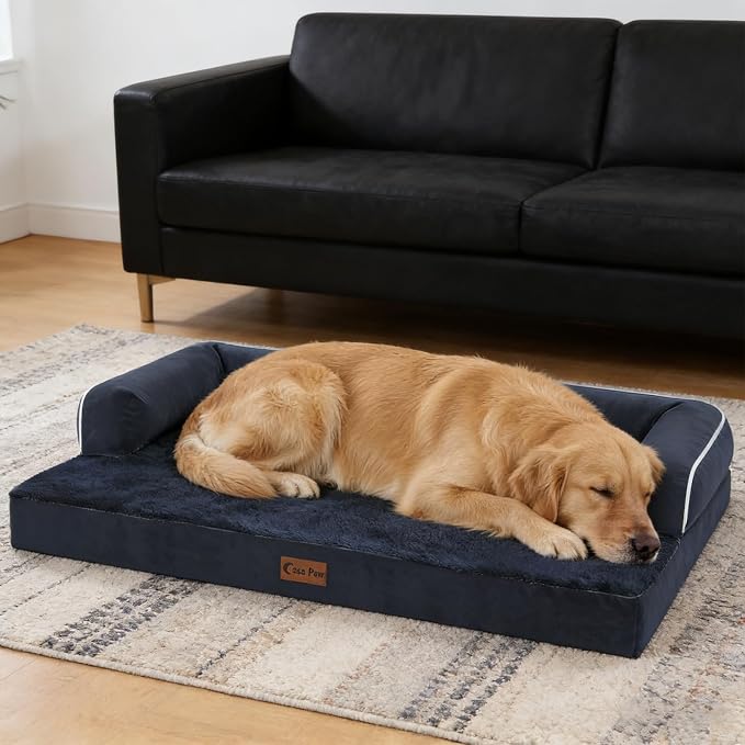 Orthopedic Dog Bed for Extra Large Dogs, 53x42in, Navy Blue | Orthopedic Foam Relieves Joint Pressure, Bolsters Supports Head And Neck, Washable Cover, Non-Slip Bottom - Image 10