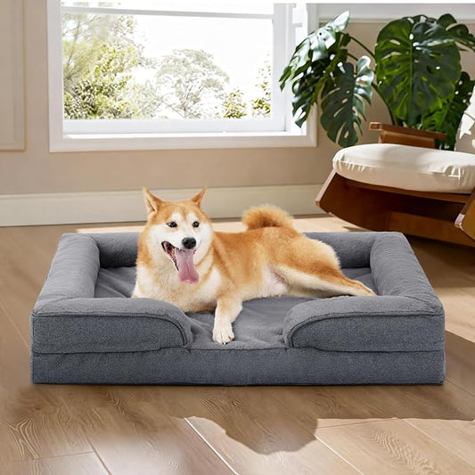 MADE 4 PETS Orthopedic Dog Bed for Large Dogs, Supportive Foam Big Large Pet Bed Sofa with Washable Removable Cover, Waterproof Dog Couch Bed, Non-Slip Bottom and Egg-Crate Foam, Grey by Made4Pets