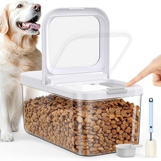 LEAWALK 6 Lbs Airtight Dog Cat Food Storage Container and Dog Treat Containers BPA-Free, PET Clear Stackable Pet Storage Bin, 1-Cup Scoop, 1-Sponge cleaning brush, Pop Top, With handle, Easy Mobility by LEAWALK