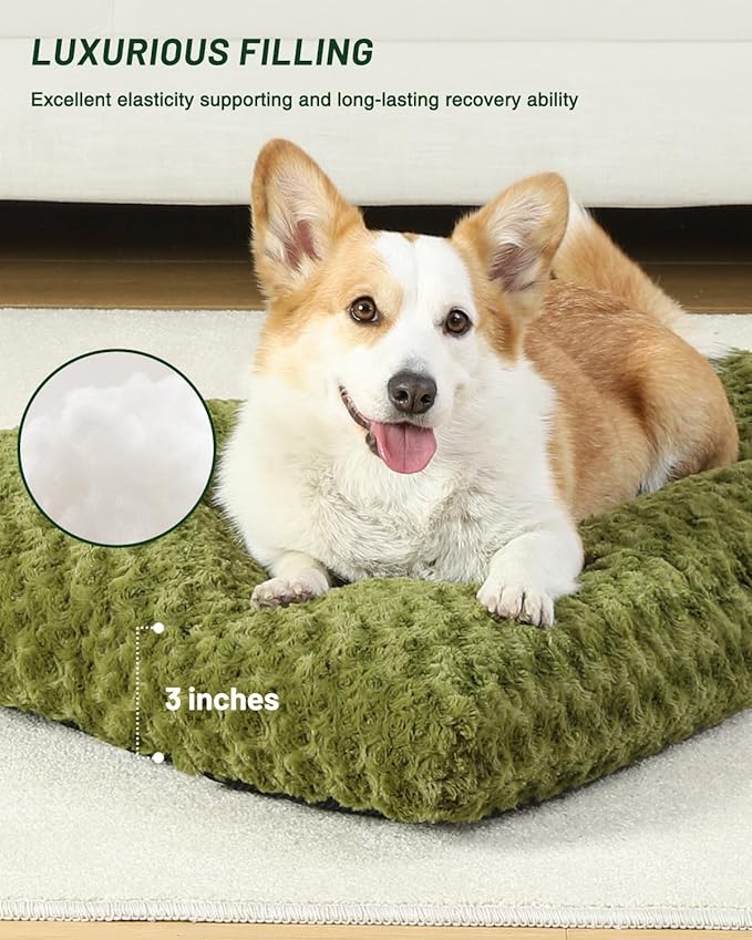 KSIIA Washable Dog Bed Comfy Dog Crate Pad Deluxe Plush Pet Bed Non-Slip Kennel Pad for Medium Dogs, 29" x 21", Green - Image 3