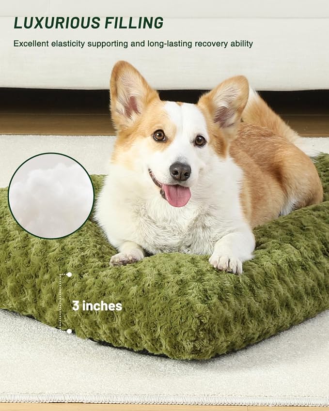 KSIIA Washable Dog Bed Comfy Dog Crate Pad Deluxe Plush Pet Bed Non-Slip Kennel Pad for Small Dogs, 23" x 18", Green - Image 3