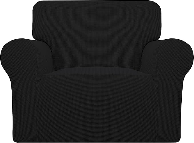 Easy-Going Stretch Oversized Chair Slipcover with Arm Washable Black | 1-Piece Large chair covers armchair Furniture Protector for Living Room chair and a half cover Soft For Kids, Pet. by Easy-Going