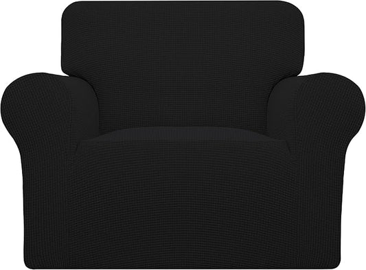 Easy-Going Stretch Oversized Chair Slipcover with Arm Washable Black | 1-Piece Large chair covers armchair Furniture Protector for Living Room chair and a half cover Soft For Kids, Pet. by Easy-Going
