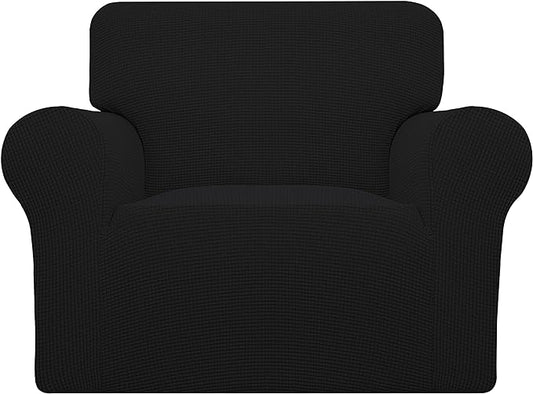 Easy-Going Stretch Chair Slipcover with Arm Washable Black | 1-Piece Couch Sofa Cover Furniture Protector for Living Room Soft with Bottom For Kids, Pet. Spandex Jacquard by Easy-Going