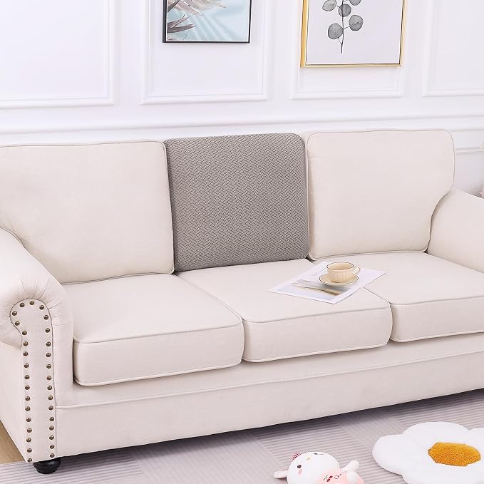 Smiry Waterproof Couch Cushion Covers, Non Slip Seat Cushion Covers | Stretch Jacquard Chaise Lounge Sofa Slipcover, Washable Elastic Furniture Protector for Pets, Back Cover M, Taupe - Image 5