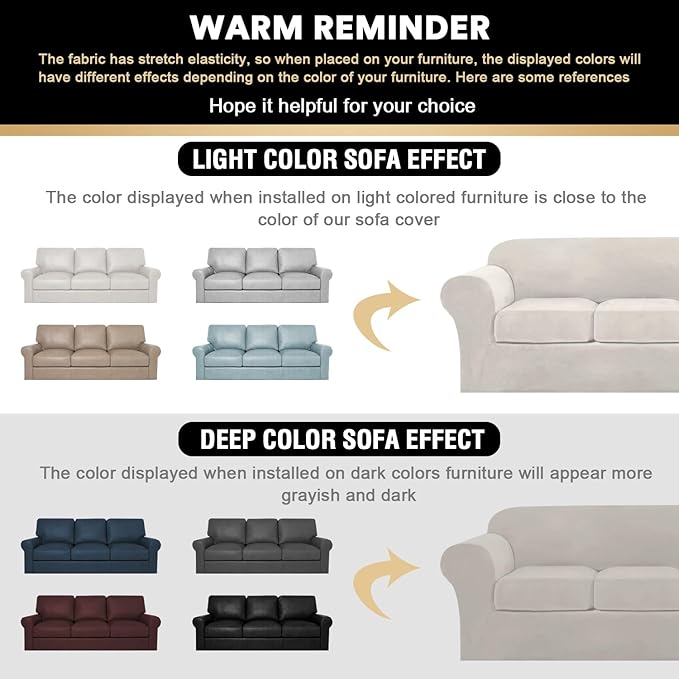 PrinceDeco Velvet XL Couch Cover for Oversized Sofa 4 Piece Sofa Covers for 3 Cushion Couch Washable Furniture Protector with Non Slip Elastic Bottom Width Up to 105 Inch(X-Large,Oatmeal) - Image 2