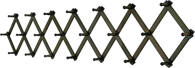 SKOLOO Accordion Wall Hanger with 22 Hooks, Modern Expandable Coat Rack Hat Rack for Wall, Solid Wooden, Dark Walnut Color by SKOLOO