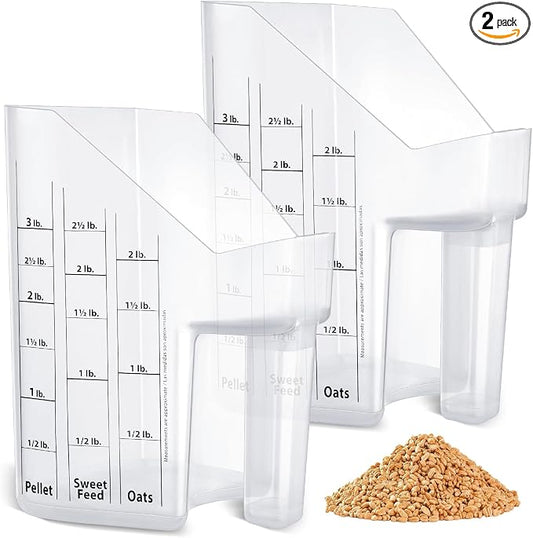 Uiifan 2 Pcs 3 Quart Horse Feed Scoop with Measurements, Heavy Duty Plastic Livestock Measuring Scoop for Grain, Pellets, Oats, Sweet Feed, Goat, Sheep and Cattle Supplies (White) by Uiifan