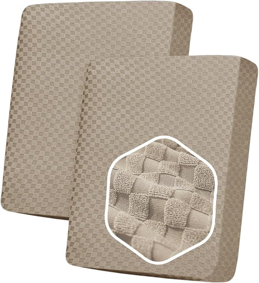 YEMYHOM Stretch Individual Cushion Covers Large Sofa Seat Cushion Slipcovers Soft Couch Cover Replacement Large Checkered Furniture Protector with Elastic Bottom (2 Pcs XL Cushion Covers, Khaki) by YEMYHOM