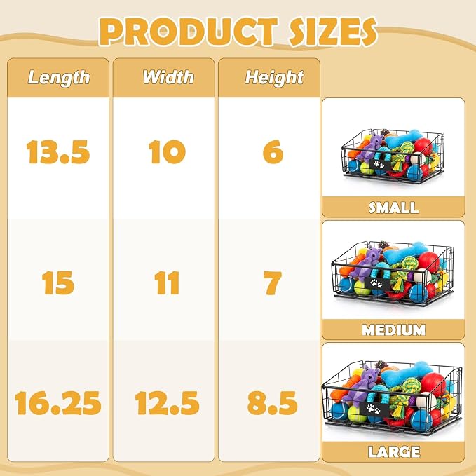 Mimorou 3 Pack Metal Dog Toy Baskets Multi-sized Foldable Dog Toy Bins Box Storage Container Organizer for Living Room Area Decorative Pet Accessories Coat Clothing Storage Holder Baskets(Black) - Image 2