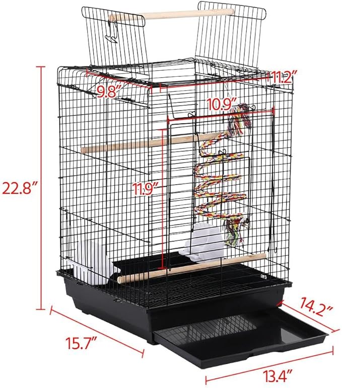 Yaheetech Open Play Top Travel Bird Cage for Conure Sun Parakeet Green Cheek Conure Lovebird Budgie Finch Canary, Small-Size Travel Portable - Image 3