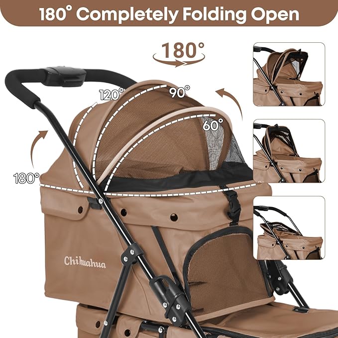Double Pet Stroller for Dogs and Cats,Cat Strollers for 2 Cats,Double Dog Stroller for 2 Small Medium Dogs,4 Lockable Wheels/Lightweight/Folding,Khaki